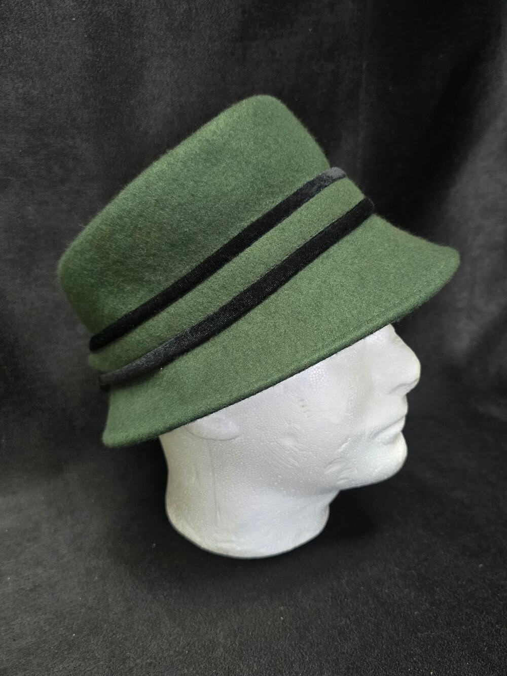 Green Wool Felt Tyrolean Alpine Hat Double Ribbon Band Oktoberfest Fedora